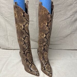 Jessica Simpson Brown Snake Print Heeled Boots